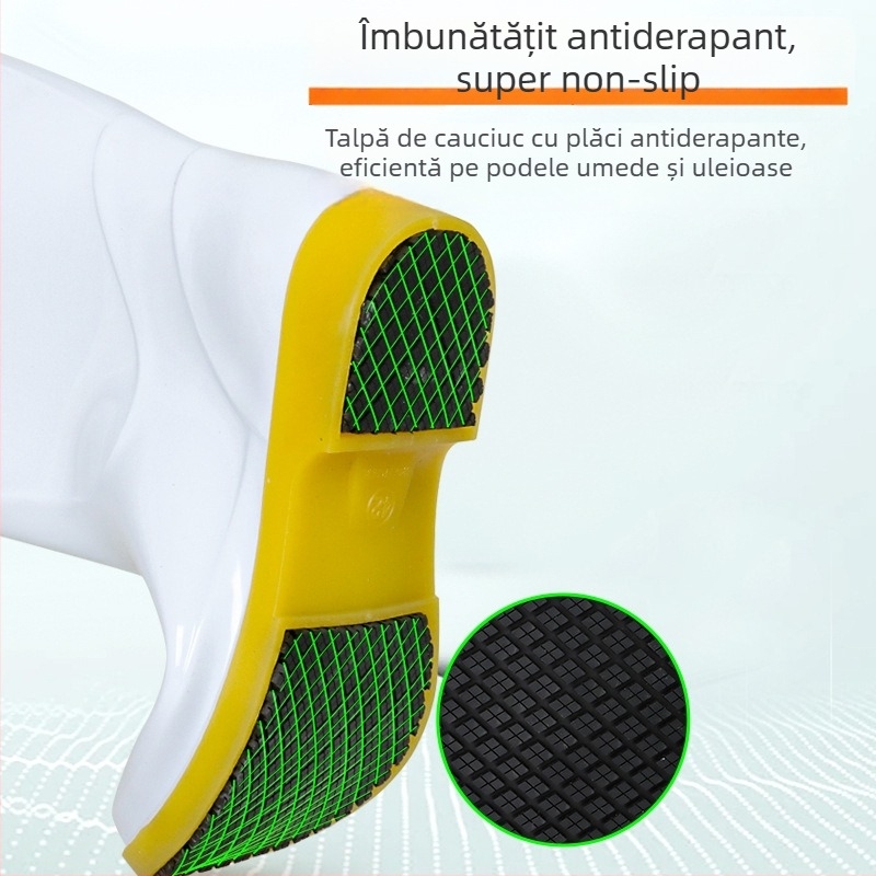 Botosei unisex pentru igienă alimentară – antiderapante, rezistente la ulei și la acizi/baze, exterior PVC, talpă din cauciuc, înălțime medie