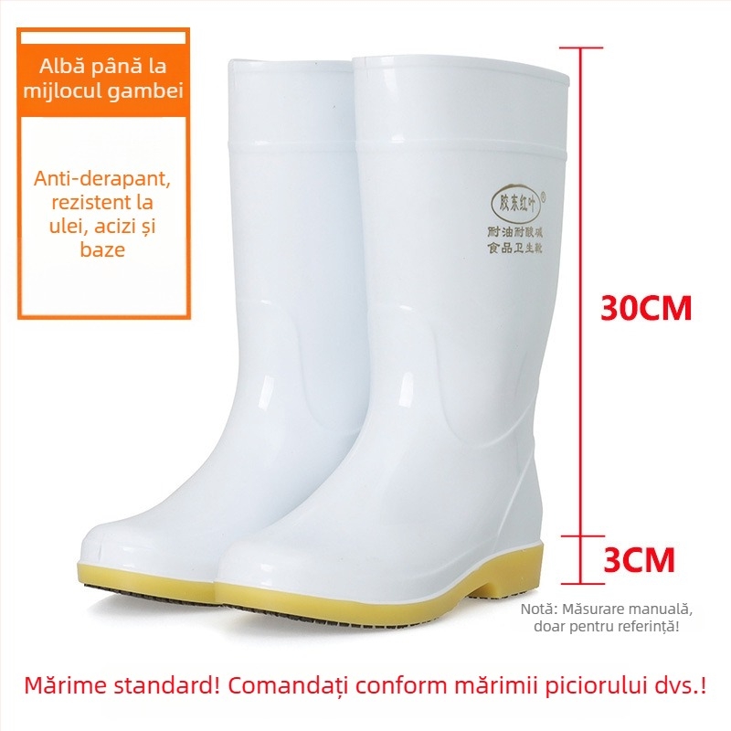 Botosei unisex pentru igienă alimentară – antiderapante, rezistente la ulei și la acizi/baze, exterior PVC, talpă din cauciuc, înălțime medie