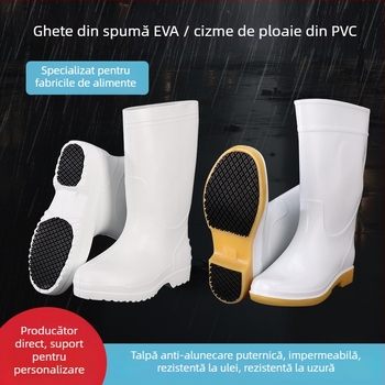 Ghete de ploaie pentru bucătărie și muncă, partea superioară PU, talpă EVA, gheată cu șaft înalt, toc mic 1–3 cm