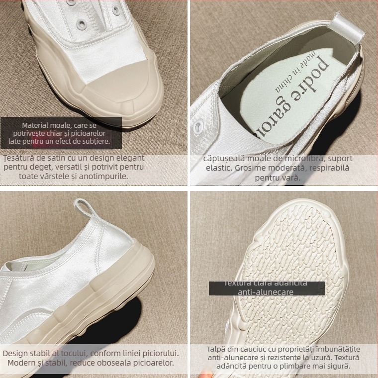 Pantofi dama casual din satin, vârf rotund, partea superioară din microfibră, talpă din cauciuc, toc jos 1–3 cm