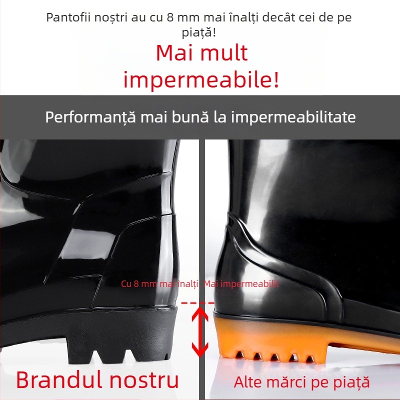 Cizme de ploaie pentru muncitori, bărbați, cu partea superioară din plastic, talpă PVC, căptușeală din plasă, turnare prin injecție, proiectate pentru patru sezoane
