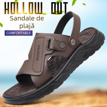Sandale pentru bărbați din piele de vițel, talpă din plastic, stil casual cu deget deschis, vara 2024