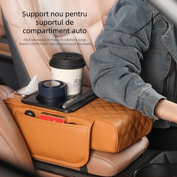 Pernă de înălțare pentru cotul din mașină cu buzunar de depozitare și cutie de șervețete — Universal, Piele, Fast too