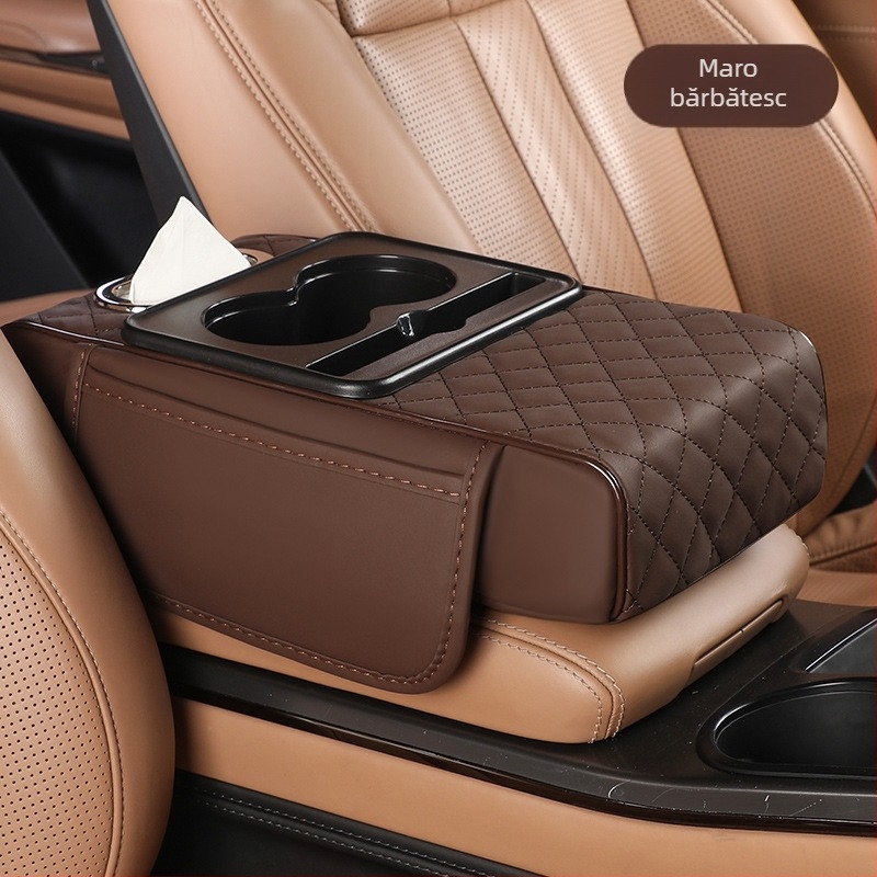 Pernă de înălțare pentru cotul din mașină cu buzunar de depozitare și cutie de șervețete — Universal, Piele, Fast too