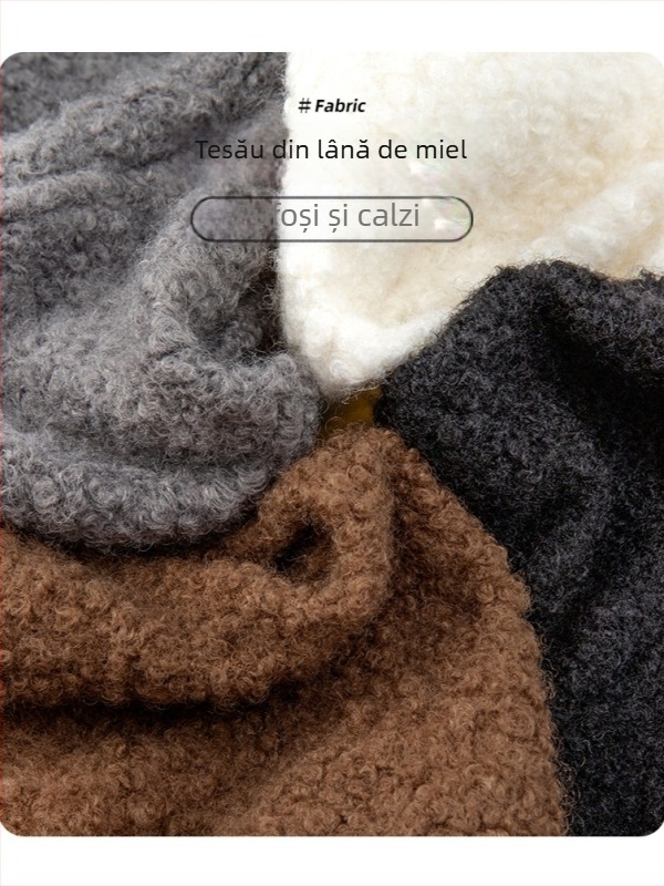 Șorturi de damă din Lamb fleece, amestec poliester-elastan, talie înaltă, croială A, lungime trei sferturi