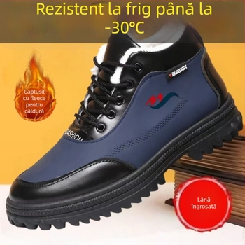 Ghete de iarnă pentru bărbați din piele sintetică, înalte, cu izolație (rezistente la apă; partea superioară groasă; talpă de cauciuc; mențin căldura)