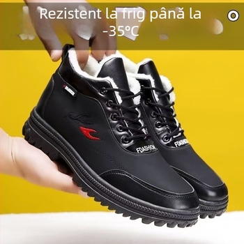 Ghete de iarnă pentru bărbați din piele sintetică, înalte, cu izolație (rezistente la apă; partea superioară groasă; talpă de cauciuc; mențin căldura)