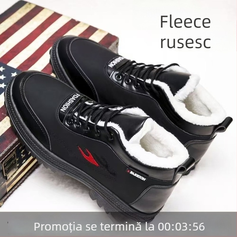 Ghete de iarnă pentru bărbați din piele sintetică, înalte, cu izolație (rezistente la apă; partea superioară groasă; talpă de cauciuc; mențin căldura)