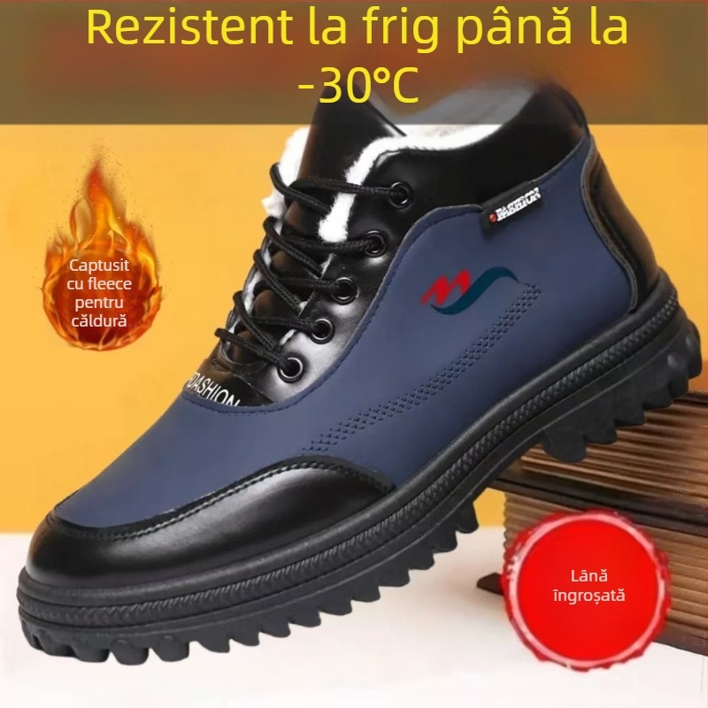 Ghete de iarnă pentru bărbați din piele sintetică, înalte, cu izolație (rezistente la apă; partea superioară groasă; talpă de cauciuc; mențin căldura)
