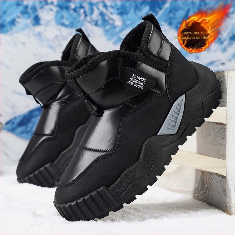 Ghete de iarnă pentru bărbați, cu căptușeală din pluș, impermeabile, antiderapante, PU partea superioară, talpă PVC