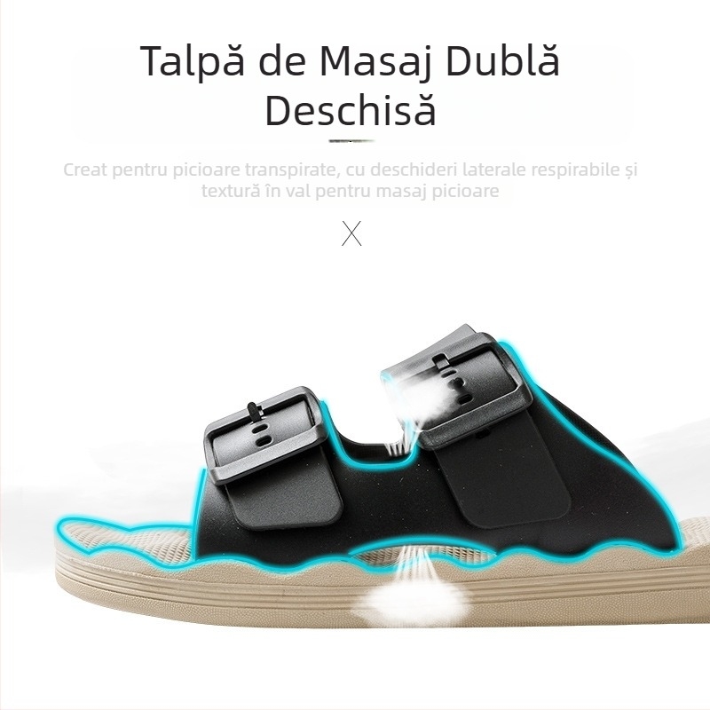 Șlapi bărbați outdoor cu talpă EVA antiaderentă, PVC pe partea superioară, masaj la talpă, deget deschis