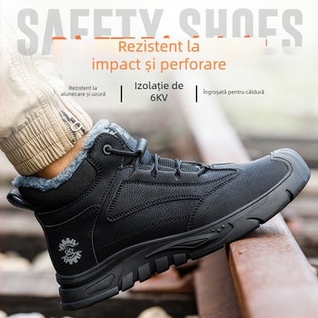 Pantofi de lucru de siguranță, înalți, cu căptușeală din fleece – antișoc, anti-perforație, anti-derapare, rezistenți la uzură, protecție din plastic la vârf