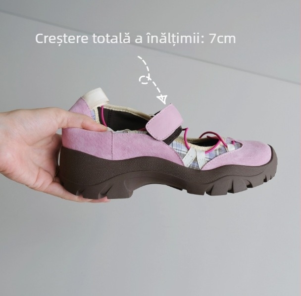 Pantofi casual femei, plat, cu vârf rotund, model cu dungi, talpă din cauciuc groasă, branț EVA