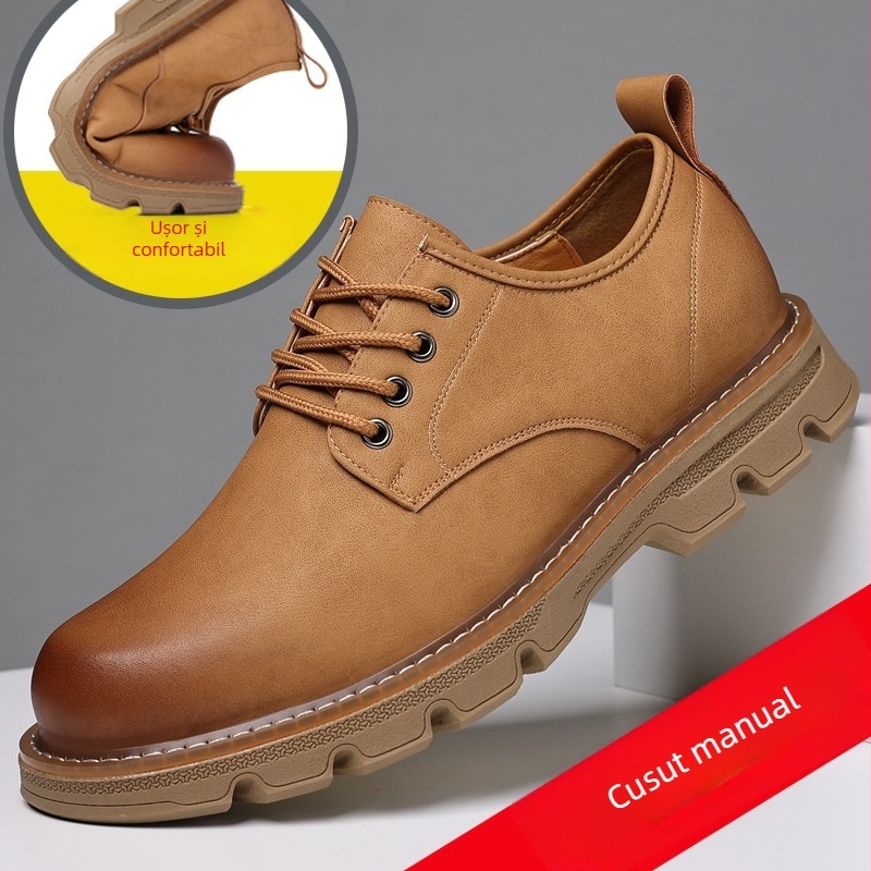 Pantofi unisex din piele, în stil retro; partea superioară din piele de vacă cu două straturi; talpă EVA; respirabili; impermeabili; toc mic 1–3 cm