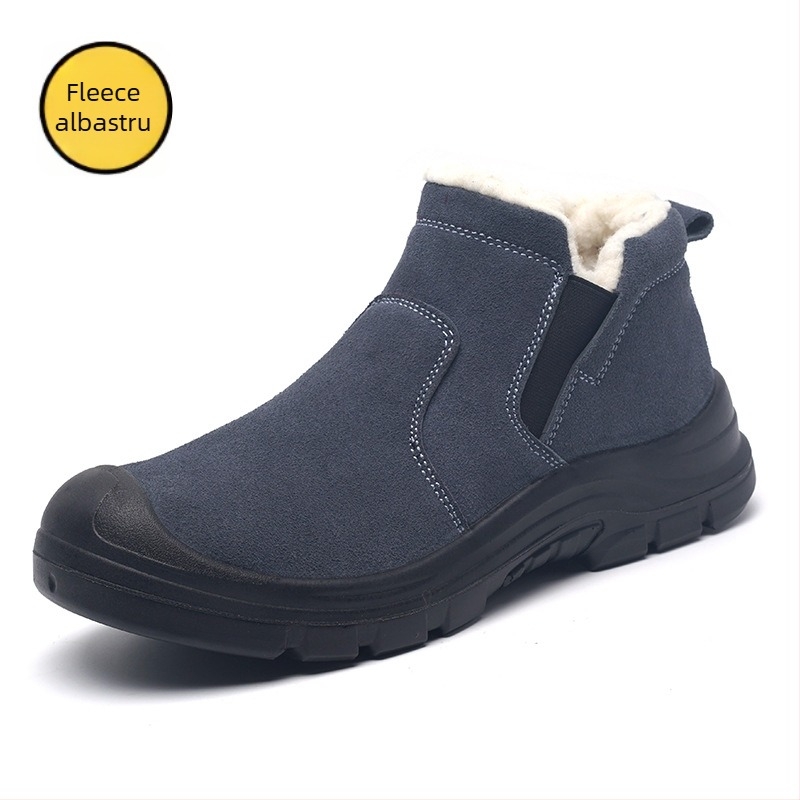 Ghete de protecție de iarnă cu vârf din oțel, partea superioară din nubuk, înălime medie, anti-punctură și anti-șoc