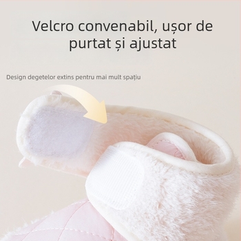 Pantofi bebeluș cu Velcro, groși și calzi, partea superioară din pânză, talpă EVA