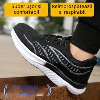 Pantofi de protecție de lucru ultra-ușori pentru bărbați, vârf din plastic-otel, protecție anti-șoc și anti-perforație, top Fly-Knit, talpă moale