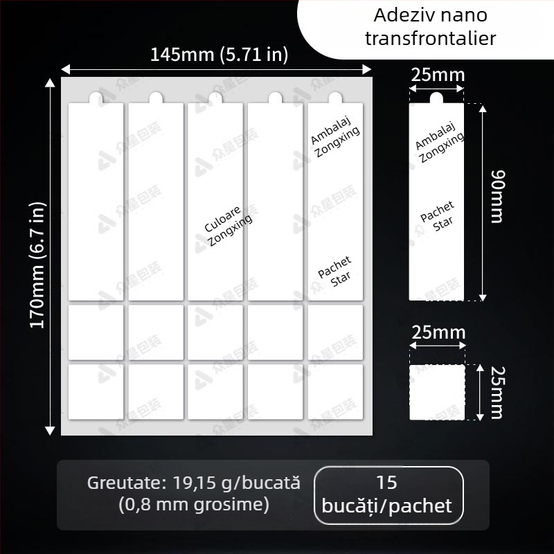 Bandă dublu adezivă din acril pentru ornamente auto, antiderapant, detașabilă și fixare fără urme, cu aderență înaltă (substrat nano acrilic; sistem adeziv acrilic; viscozitate înaltă; rezistență la temperatură: înaltă temperatură pe termen scurt; temperat