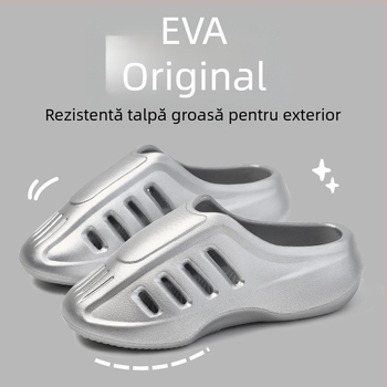 Pantofi Slip-On pentru bărbați, talpă groasă, vârf perforat, seria Shark, partea superioară EVA, talpă EVA, talpă turnată prin injecție, stil de plajă