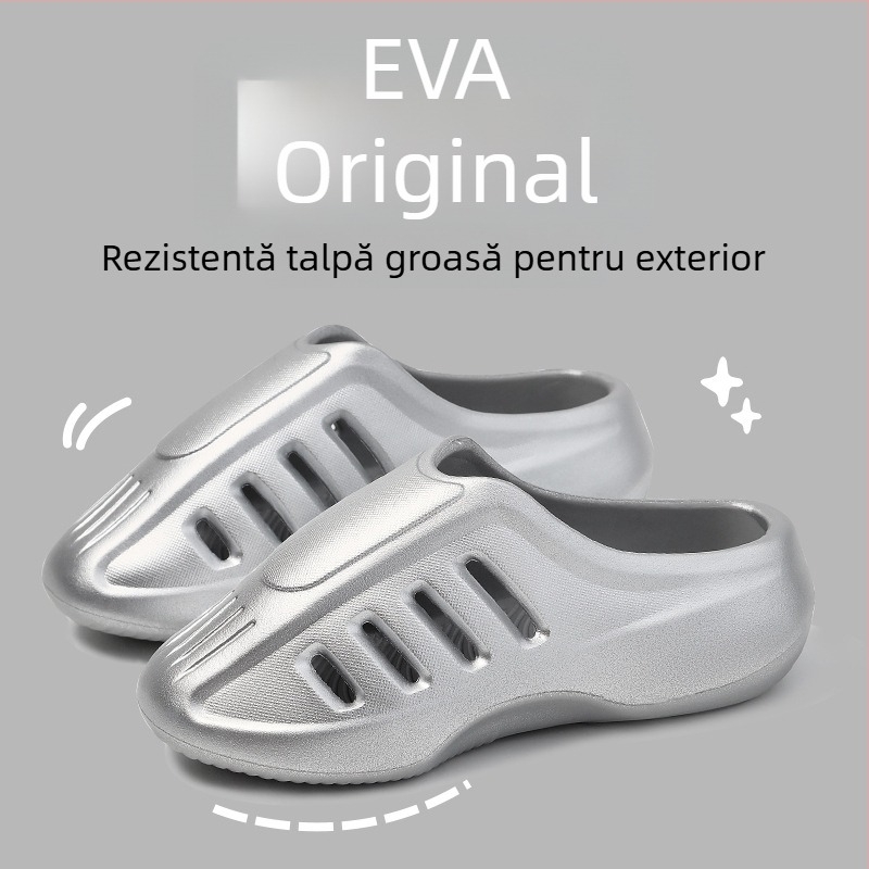 Pantofi Slip-On pentru bărbați, talpă groasă, vârf perforat, seria Shark, partea superioară EVA, talpă EVA, talpă turnată prin injecție, stil de plajă