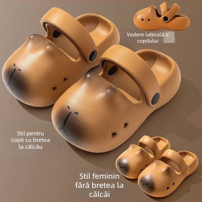 Flashy Capybara pantofi de plajă pentru copii - EVA, perforați, talpă moale, unisex, pentru interior și exterior, vara 2025, fabricate în Zhejiang