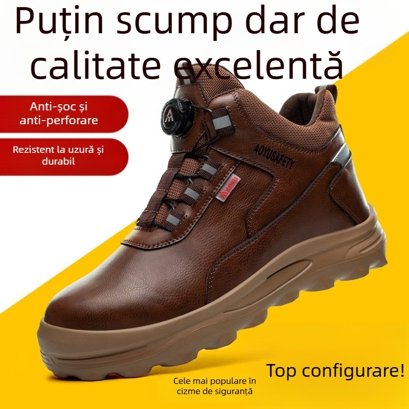 Pantofi de protecție pentru bărbați - ușori, cu guler înalt, vârf din oțel, anti-perforație, antișoc, piele microfibră