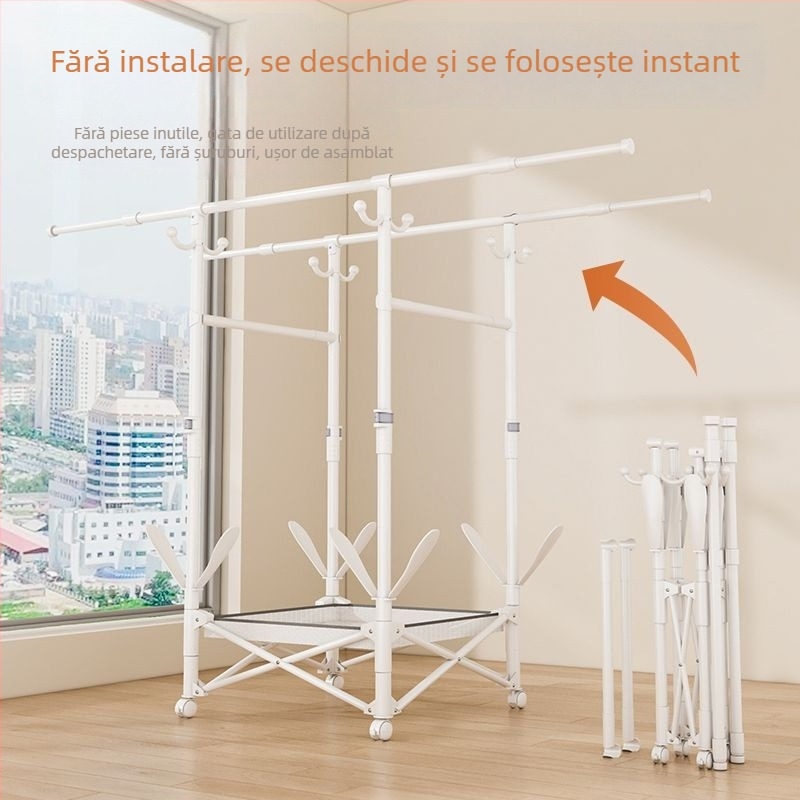 Uscător de haine pe podea, telescopic, mobil și pliabil, din oțel inoxidabil, pentru balcon, casă sau cămin, model 7845756785