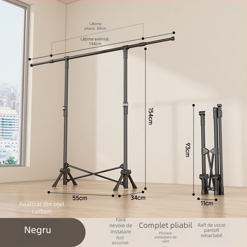 Uscător de haine pe podea, telescopic, mobil și pliabil, din oțel inoxidabil, pentru balcon, casă sau cămin, model 7845756785