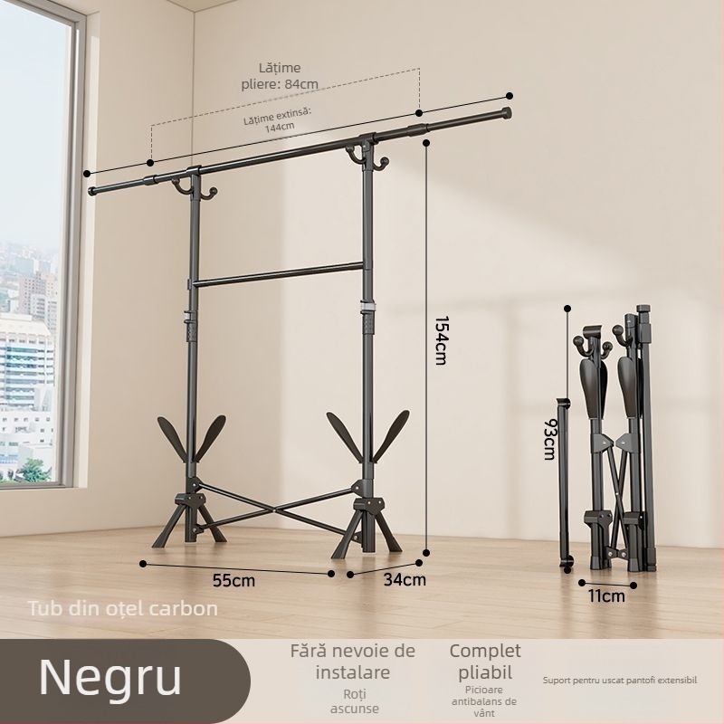 Uscător de haine pe podea, telescopic, mobil și pliabil, din oțel inoxidabil, pentru balcon, casă sau cămin, model 7845756785