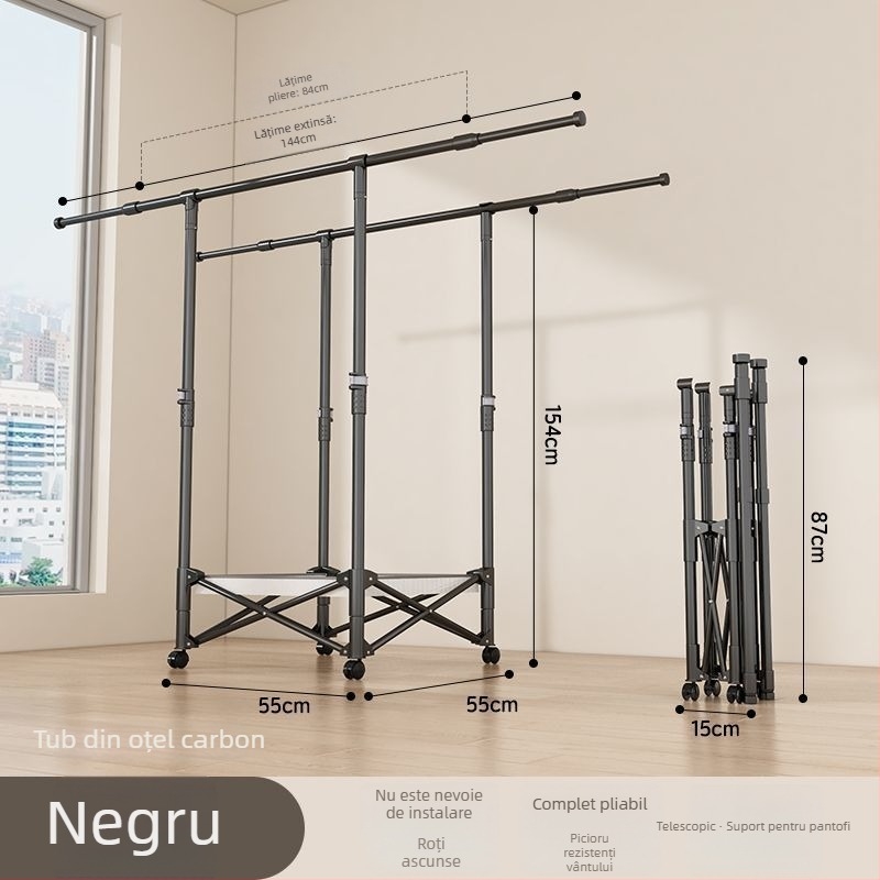 Uscător de haine pe podea, telescopic, mobil și pliabil, din oțel inoxidabil, pentru balcon, casă sau cămin, model 7845756785