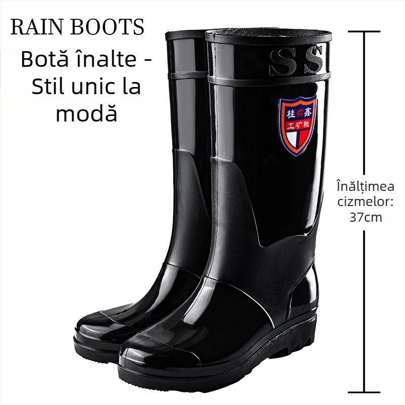 Ghete de ploaie pentru bărbați, înalte, impermeabile, anti-derapare, căptuțite cu plasă, talpă cu injecție de presiune
