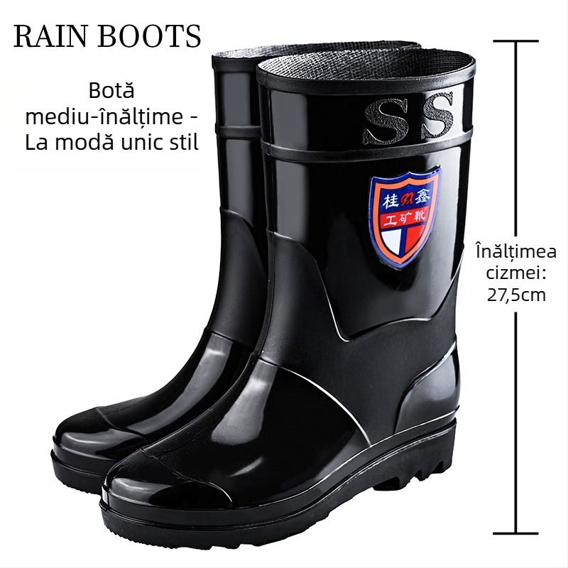 Ghete de ploaie pentru bărbați, înalte, impermeabile, anti-derapare, căptuțite cu plasă, talpă cu injecție de presiune