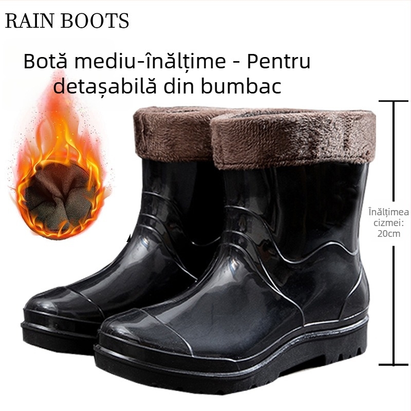 Ghete de ploaie pentru bărbați, înalte, impermeabile, anti-derapare, căptuțite cu plasă, talpă cu injecție de presiune