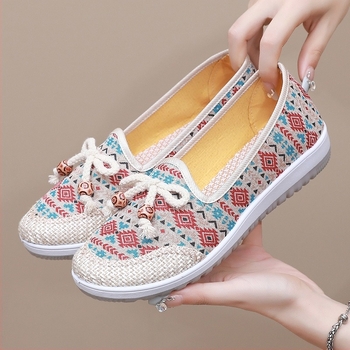 Pantofi din pânză pentru femei - slip-on, talpă moale, ușoară, antiderapant, toc plat