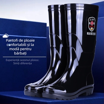 Cizme de ploaie pentru bărbați din PVC, peste gleznă, cu talpă de cauciuc, impermeabile, antiderapante, rezistente la acide și la baze