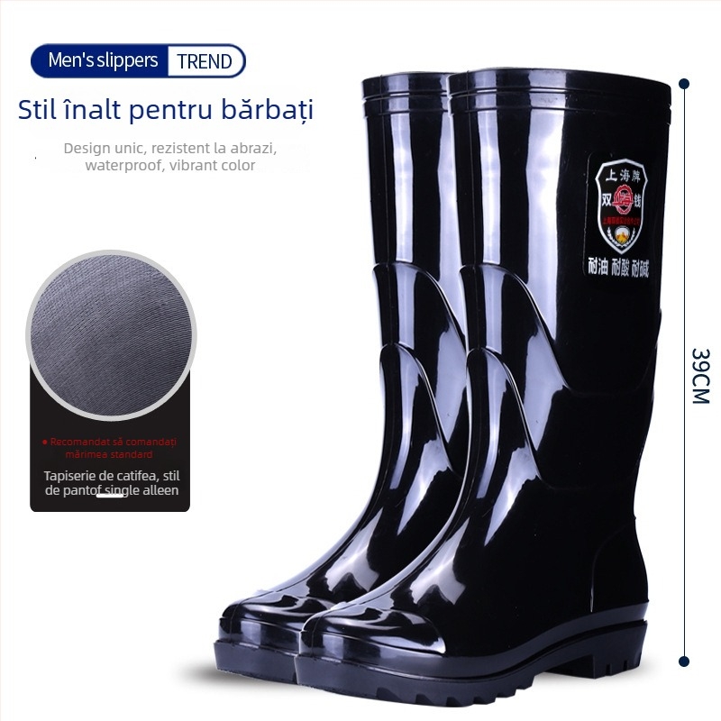 Cizme de ploaie pentru bărbați din PVC, peste gleznă, cu talpă de cauciuc, impermeabile, antiderapante, rezistente la acide și la baze