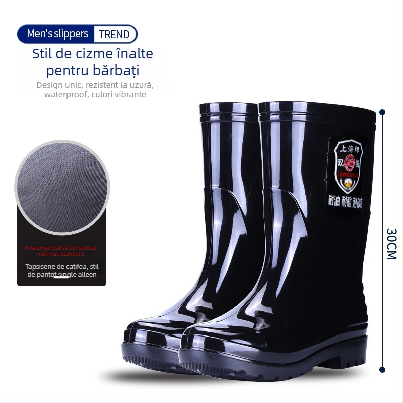 Cizme de ploaie pentru bărbați din PVC, peste gleznă, cu talpă de cauciuc, impermeabile, antiderapante, rezistente la acide și la baze