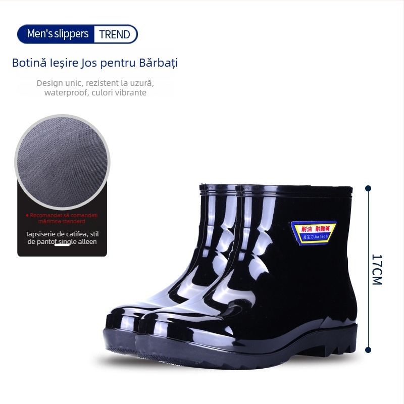 Cizme de ploaie pentru bărbați din PVC, peste gleznă, cu talpă de cauciuc, impermeabile, antiderapante, rezistente la acide și la baze