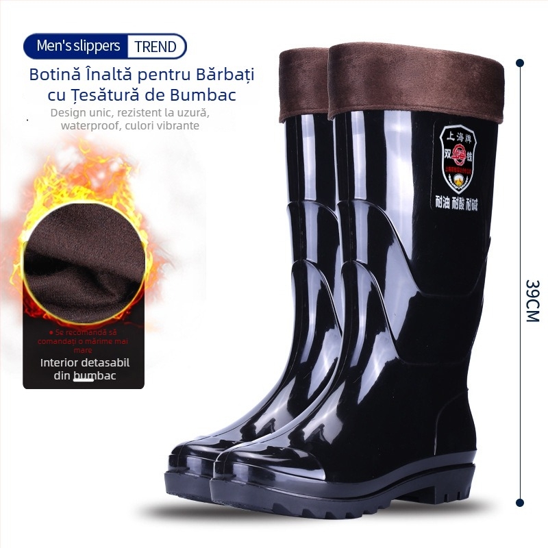 Cizme de ploaie pentru bărbați din PVC, peste gleznă, cu talpă de cauciuc, impermeabile, antiderapante, rezistente la acide și la baze