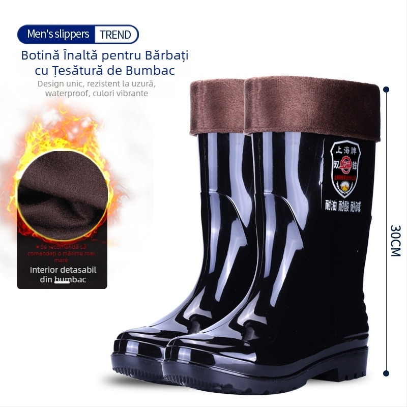 Cizme de ploaie pentru bărbați din PVC, peste gleznă, cu talpă de cauciuc, impermeabile, antiderapante, rezistente la acide și la baze