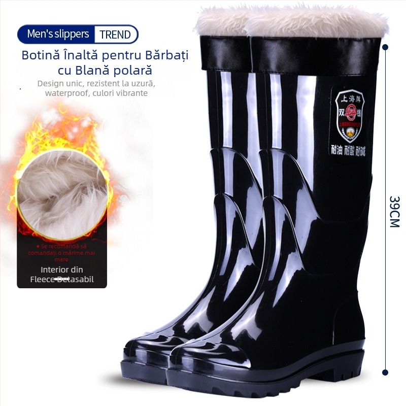 Cizme de ploaie pentru bărbați din PVC, peste gleznă, cu talpă de cauciuc, impermeabile, antiderapante, rezistente la acide și la baze