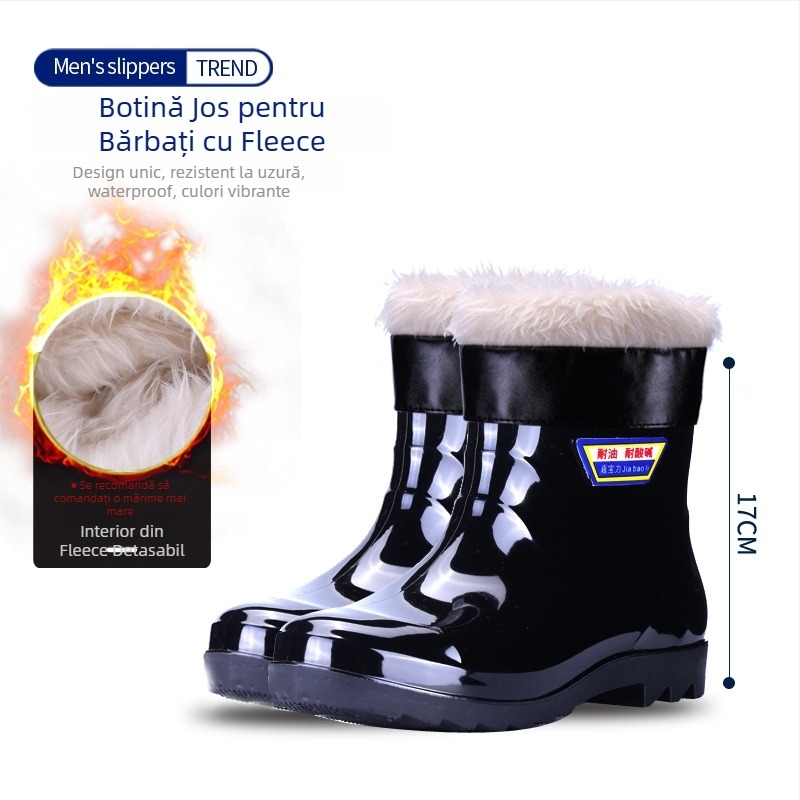 Cizme de ploaie pentru bărbați din PVC, peste gleznă, cu talpă de cauciuc, impermeabile, antiderapante, rezistente la acide și la baze