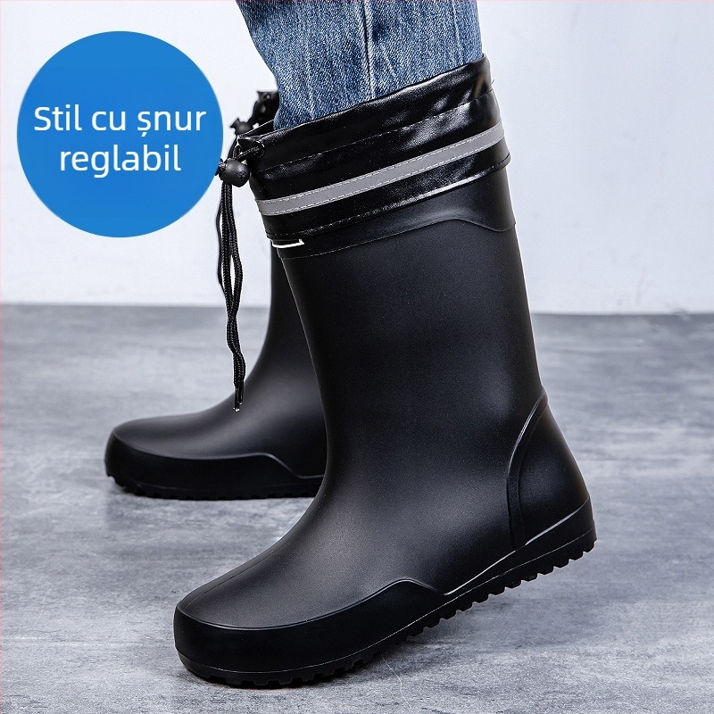 Ghete de ploaie pentru bărbați, BIRROT, partea superioară din PVC, căptușeală din fleece, talpă EVA