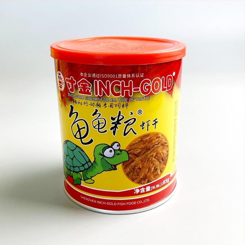 Hrană pentru țestoase cu creveți uscați – plutitoare, universală pentru țestoasele acvatice și semi-acvatice, 120 g pe conservă, 48 conserve într-o cutie, brand Inch of Gold, cod CJ03