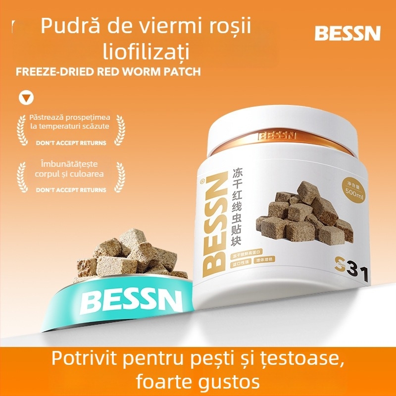 Bessn – Viermi de sânge liophilizați, granulați, hrană acvariu pentru pești, 350 g, pachet de 10