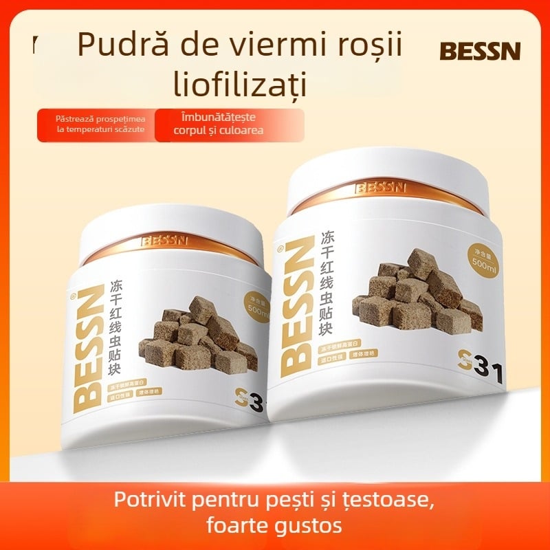 Bessn – Viermi de sânge liophilizați, granulați, hrană acvariu pentru pești, 350 g, pachet de 10