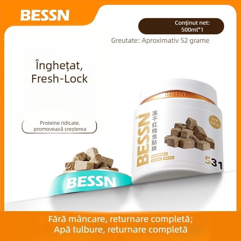 Bessn – Viermi de sânge liophilizați, granulați, hrană acvariu pentru pești, 350 g, pachet de 10