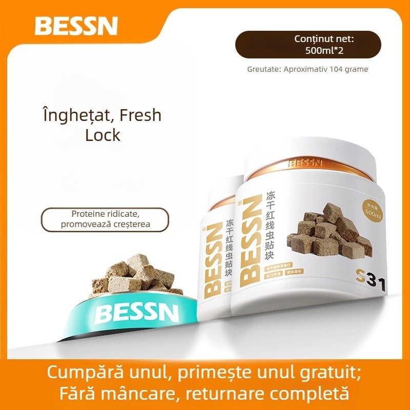Bessn – Viermi de sânge liophilizați, granulați, hrană acvariu pentru pești, 350 g, pachet de 10