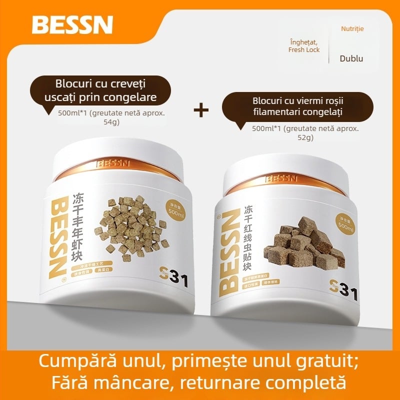 Bessn – Viermi de sânge liophilizați, granulați, hrană acvariu pentru pești, 350 g, pachet de 10