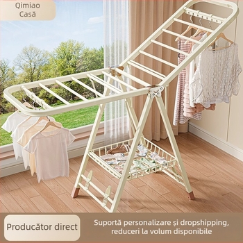 Stativ de uscat haine pe podea – două coloane, oțel carbon îngroșat, pliabil, mobil, pentru balcon interior/exterior, model 7945